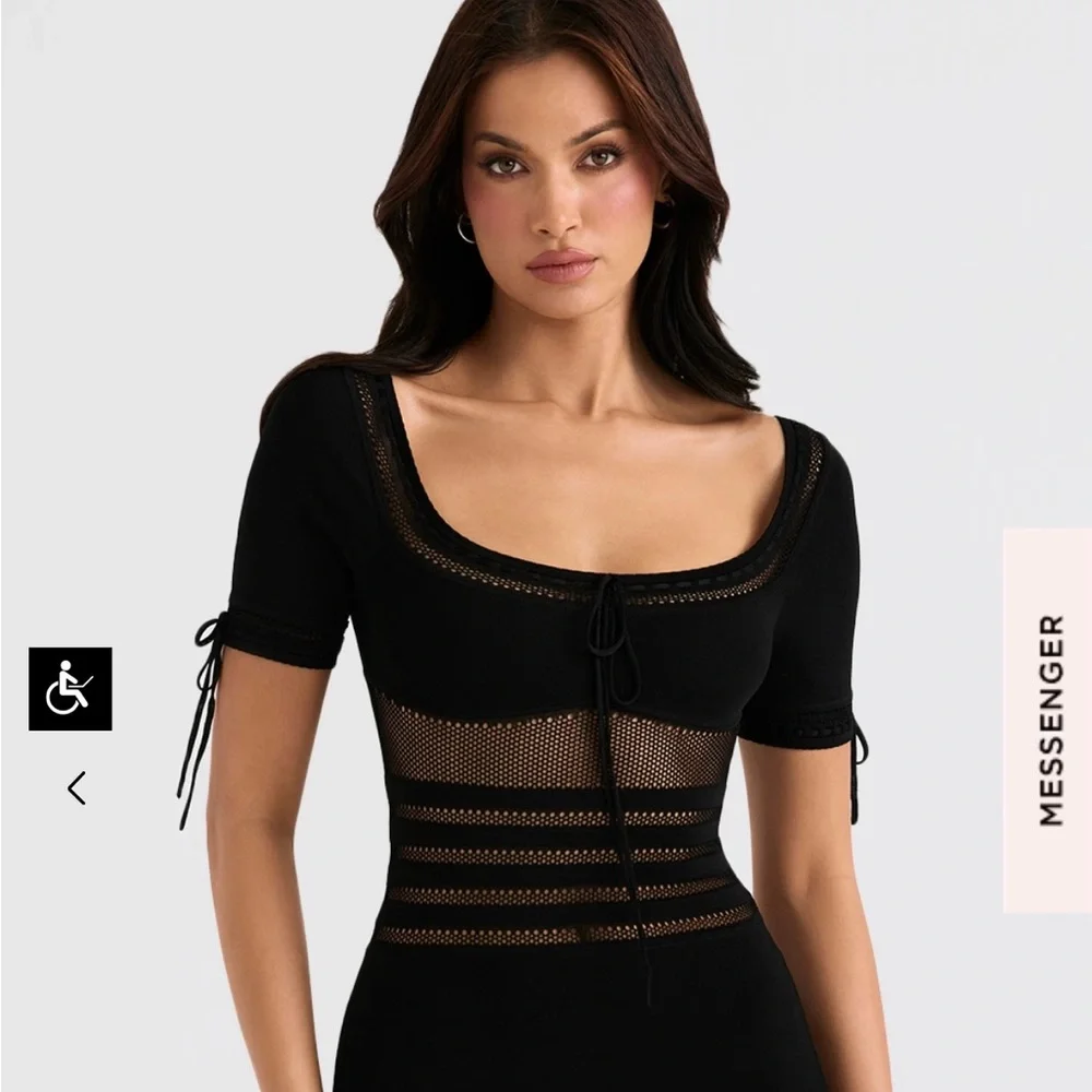 NEW HOUSE OF CB LILLA BLACK OPENWORK KNIT 
MIDI DRESS SIZE XS - Picture 4 of 15